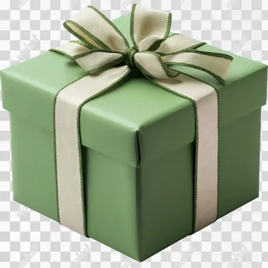 Green gift box with ribbon isolated on a white background, PNG image. --s 250