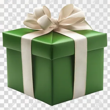 Green gift box with ribbon isolated on a white background, PNG image. --s 250