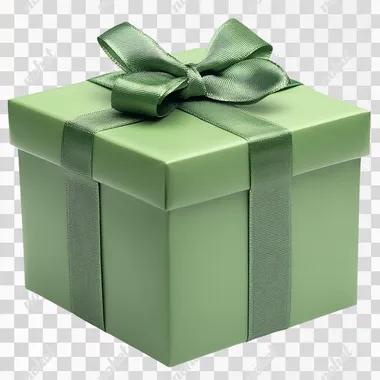 Green gift box with ribbon isolated on a white background, PNG image. --s 250