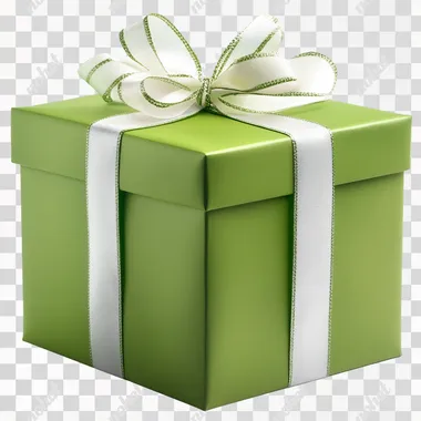 Green gift box with ribbon isolated on a white background, PNG image. --s 250