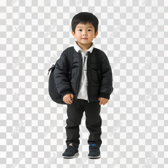 6-Year-Old Japanese Boy with School Bag: Front View