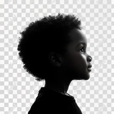 a black side profile silhouette of an African American child against a white background --s 250