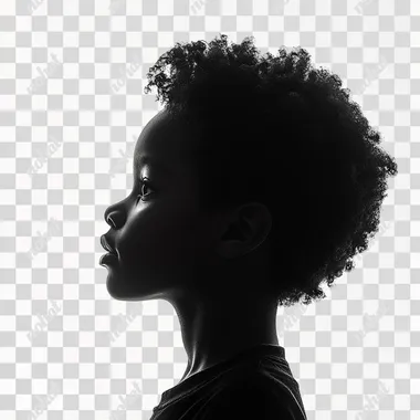 a black side profile silhouette of an African American child against a white background --s 250