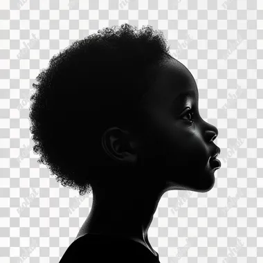 a black side profile silhouette of an African American child against a white background --s 250