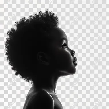 a black side profile silhouette of an African American child against a white background --s 250