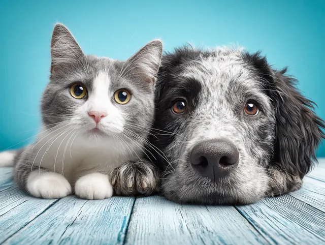 Cute Cat and Dog Duo on a Blue Background