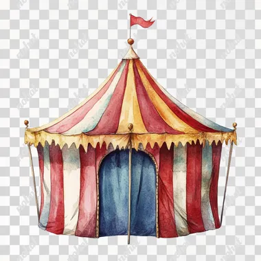 Watercolor circus tent artwork, white isolated environment, well-spaced, high-definition