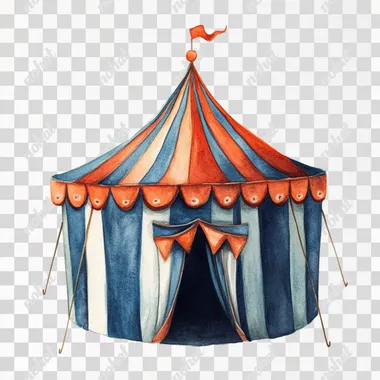 Watercolor circus tent artwork, white isolated environment, well-spaced, high-definition