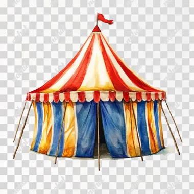 Watercolor circus tent artwork, white isolated environment, well-spaced, high-definition