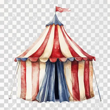 Watercolor circus tent artwork, white isolated environment, well-spaced, high-definition