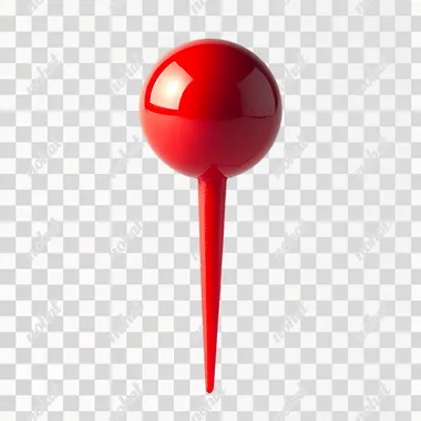 3 A red pushpin with a round head and a short point, against a solid white background, in a front view, in a simple style and design, captured with high-resolution photography, using a macro lens and studio lighting, with professional color grading, no shadows, resulting in high-quality, high-detail imagery.