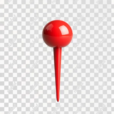 3 A red pushpin with a round head and a short point, against a solid white background, in a front view, in a simple style and design, captured with high-resolution photography, using a macro lens and studio lighting, with professional color grading, no shadows, resulting in high-quality, high-detail imagery.