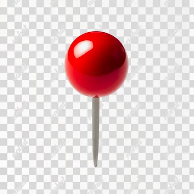 3 A red pushpin with a round head and a short point, against a solid white background, in a front view, in a simple style and design, captured with high-resolution photography, using a macro lens and studio lighting, with professional color grading, no shadows, resulting in high-quality, high-detail imagery.