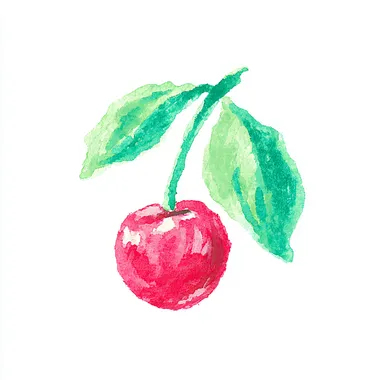 cute gouache clipart of cherry - one cherry , pale green leaves. .white background  rofile vg7y6ad