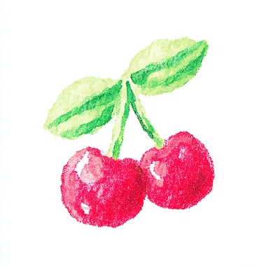 cute gouache clipart of cherry - one cherry , pale green leaves. .white background  rofile vg7y6ad