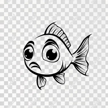 funny cartoon fish makin side eyes look, cartoon vector style with bold black outline, isolated on white background