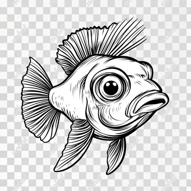 funny cartoon fish makin side eyes look, cartoon vector style with bold black outline, isolated on white background