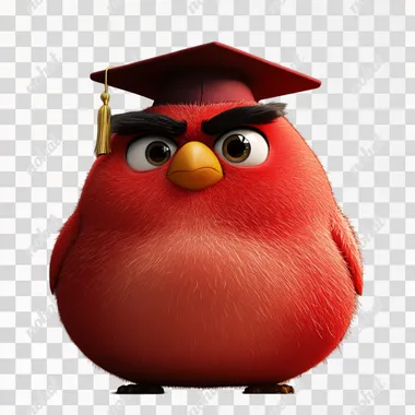 cute parrot, cartoon, fat, wearing a graduation cap, small eyes, animation