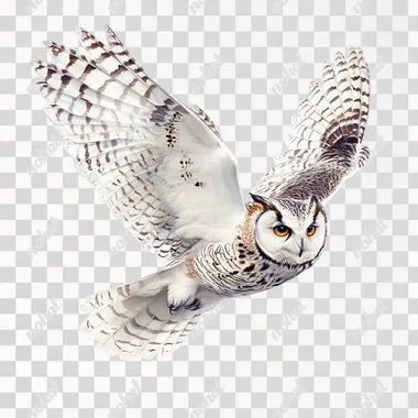 realism drawing of an owl flying with white background
