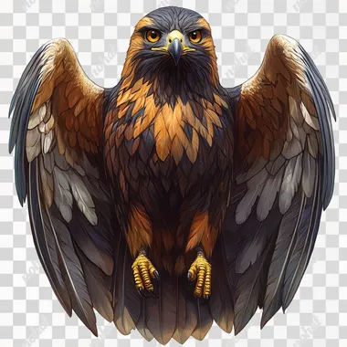 kite has deep brown and black feathers, sharp yellow eyes, and a curved beak. It has large wings. it is completely isolated on a white background character sheet, spacing and margins, different expressions, multiple angles, water painting style  --s 250
