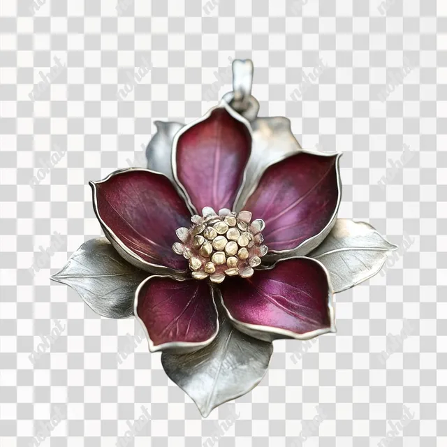 PNG Purple flower pendant with white center for garden-inspired jewelry