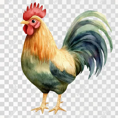 watercolor cute rooster clipart, muted colors, minimalist design, no backgroun
