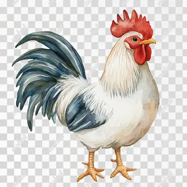 watercolor cute rooster clipart, muted colors, minimalist design, no backgroun