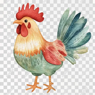 watercolor cute rooster clipart, muted colors, minimalist design, no backgroun