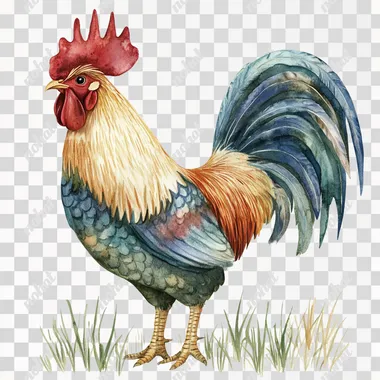 watercolor cute rooster clipart, muted colors, minimalist design, no backgroun