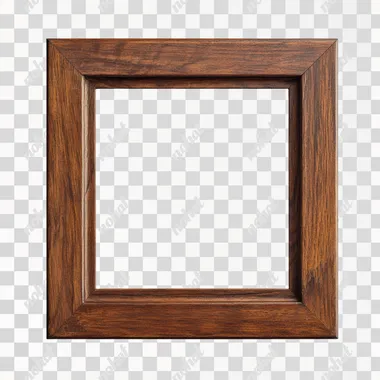 A hyperrealistic image of a contemporary modern rectangular wooden picture frame, in a rich brown color with straight edges. The frame has a clean, matte finish, and is viewed straight on, showcasing its sleek and modern design. The background should be minimalistic to emphasize the frame's details and craftsmanship.