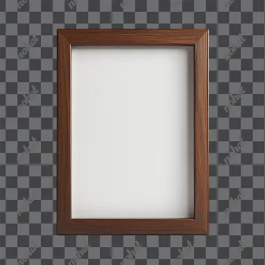 A hyperrealistic image of a contemporary modern rectangular wooden picture frame, in a rich brown color with straight edges. The frame has a clean, matte finish, and is viewed straight on, showcasing its sleek and modern design. The background should be minimalistic to emphasize the frame's details and craftsmanship.