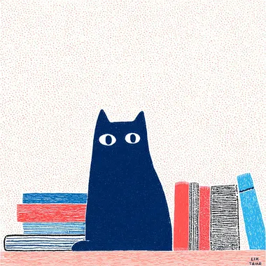 naive comic strip drawing, A thin black cat studying books, pastel colors, simple drawing   rofile r4p92sk --sw 500 --oref  --ow 400