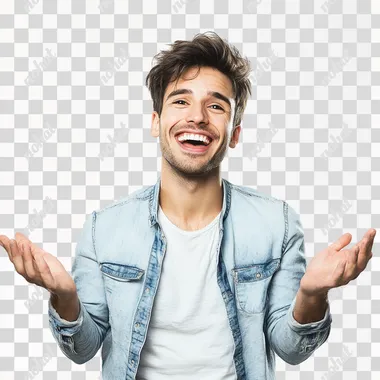 European and American handsome guy delighted expression, advertising photography, white background