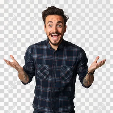 European and American handsome guy delighted expression, advertising photography, white background