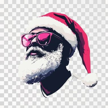 cartoon santa, face only, wearing a hot pink coloured santa hat, plain white background