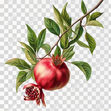 botanical illustration of a pomegranate