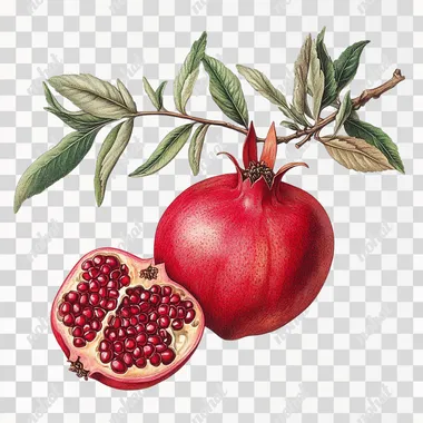 botanical illustration of a pomegranate