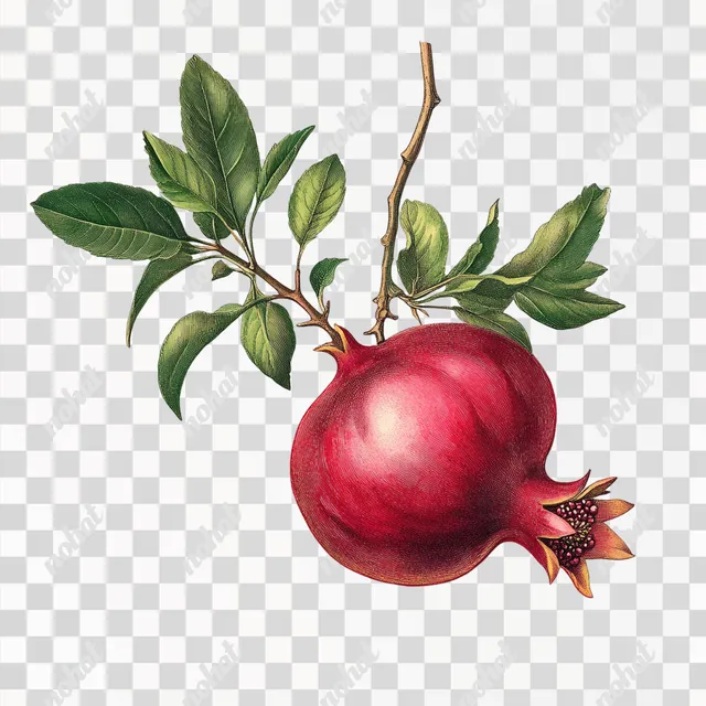 png a pomegranate with leaves on a branch
