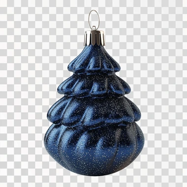 create me a super realistic photo of a dark blue Christmas tree toy on a white background