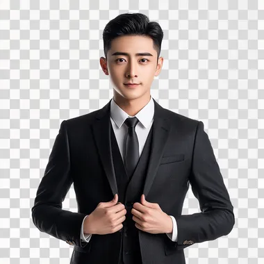 A handsome Chinese male protagonist, aged 23, with an oval face and a height of 180 meters, dressed in a high-end suit, with a full body photo and a pure white background, f/1.2. C30