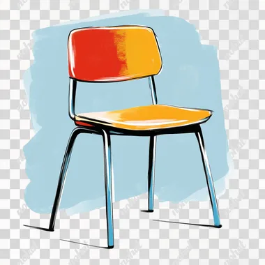 chair, in simple illustration with no outlines ,no black outlines, front view,wide shot , The illustration uses bright colors and is high resolution and without texture , add simple dual brush photoshop without stroke , and mixing in shadow and light not hard edges between them , white solid background