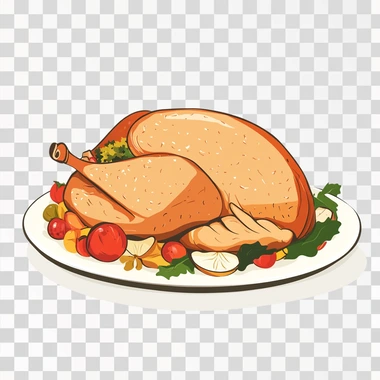in the style of flat design, no background, a thanksgiving turkey roast, white background