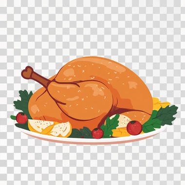 in the style of flat design, no background, a thanksgiving turkey roast, white background