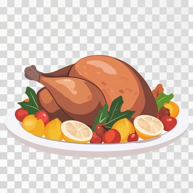 in the style of flat design, no background, a thanksgiving turkey roast, white background