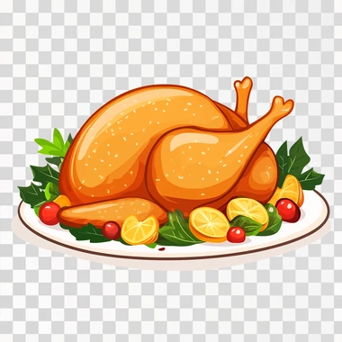 in the style of flat design, no background, a thanksgiving turkey roast, white background