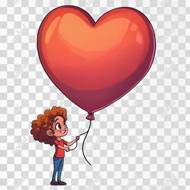 3D shaped [child with curly hair and a joyful expression holding a large balloon in the shape of a heart] with blank space above, watercolor illustration rendered in surreal style with high resolution, high definition and high quality. Bright colors, white background, ultra detail, surreal  1858510040