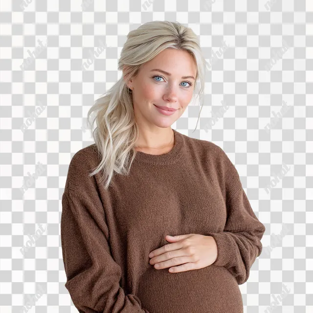 PNG Happy Pregnant Mother with Blonde Hair