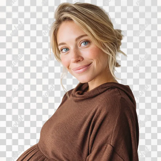 PNG Joyful Expecting Mother in Coffee-Colored Outfit