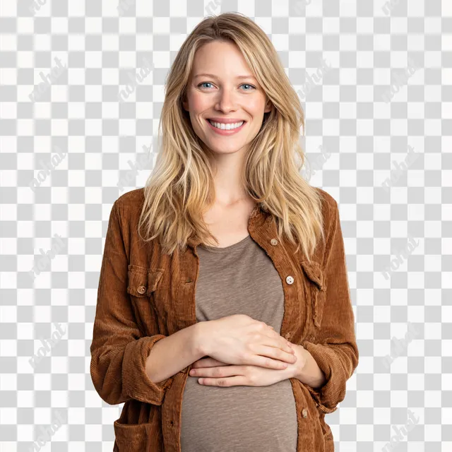 PNG Joyful Pregnant Mother in Coffee-Colored Outfit