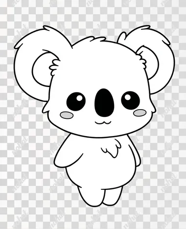 simple cute cartoon Koala, sideways, for kids, minimal line art, very few lines, bold outlines, big round eyes, fluffy mane, small smiling mouth, clean white background, no shading, no color, black and white, thick lines, flat vector style, suitable for step-by-step children's drawing guide, kawaii style  rofile k82gfdu  --raw